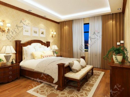 中式复古卧室床头壁灯装修效果图