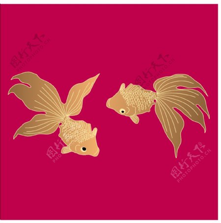 红色卡通金鱼花纹背景图