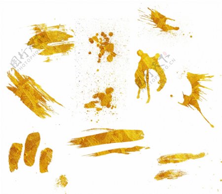 金色笔画素材金色喷墨元素金色水墨装饰集合
