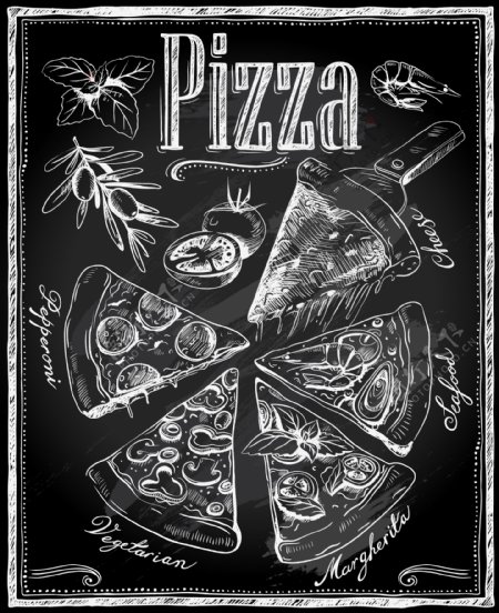 手绘披萨矢量海报菜单素材