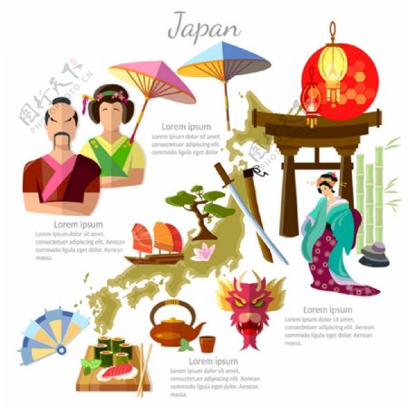 日本旅游文化设计矢量图
