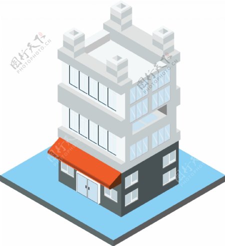 2.5D白色顶房屋建筑AI素材可商用