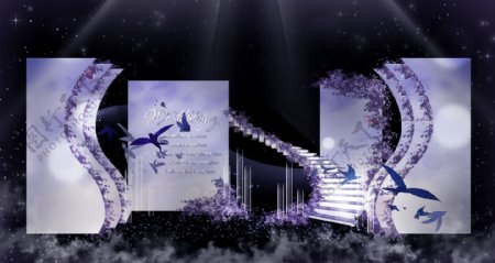 浅紫色梦幻婚礼舞台效果图