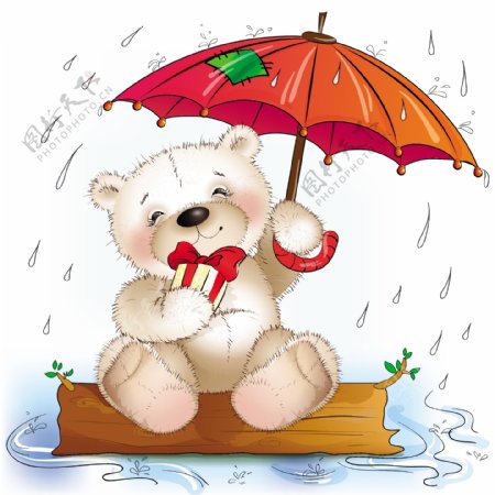 卡通雨伞小熊