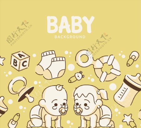 手绘男婴女婴和10款婴儿用品