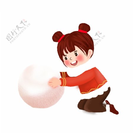 玩雪球的女孩图案元素