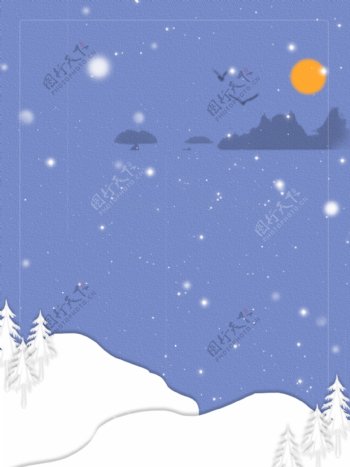 浅蓝色质感冬季冬至下雪风景背景素材