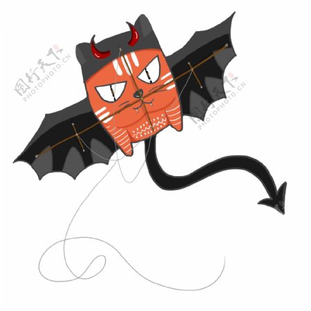 手绘猫咪蝙蝠风筝可商用