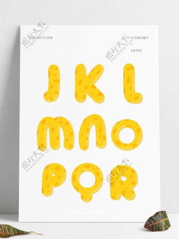 字母奶酪艺术字26个英文黄色糖果艺术字