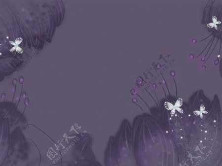 紫色花丛蝴蝶背景设计