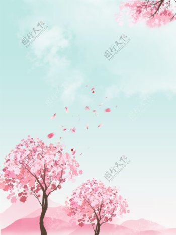 手绘粉色浪漫樱花海报背景