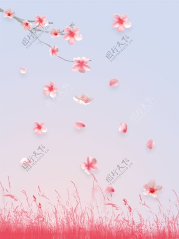 桃花飘落粉色背景图