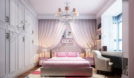 粉色女儿房卧室效果图3D模型