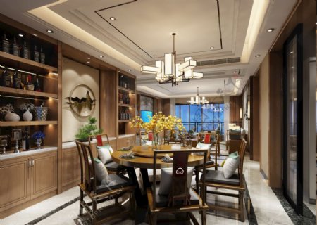 新中式餐厅效果图3D模型