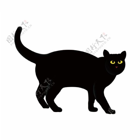 手绘卡通黑猫素材