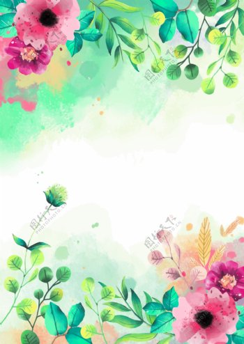 绿色植物花朵花卉树叶手绘背景