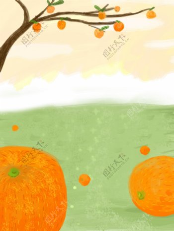 清新风橘子树水果插画背景