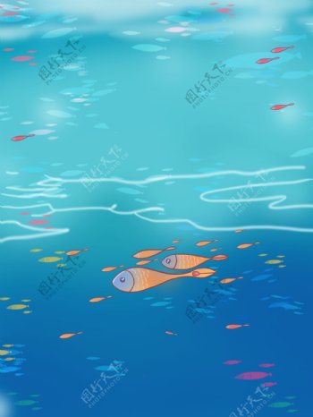 蓝色唯美海底世界插画背景