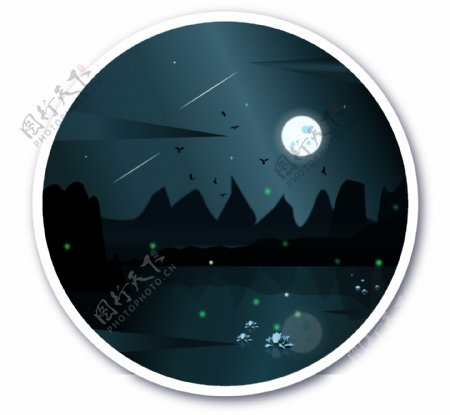 简约时尚夜晚山川星空矢量插画背景