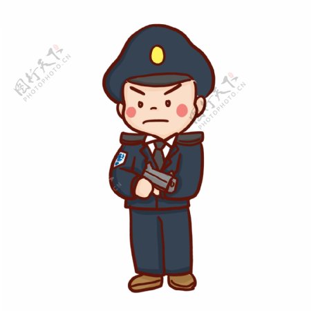 卡通可爱拿着枪的警察漫画人物设计