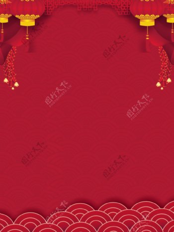 红色大气灯笼猪年展板背景