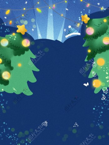 彩绘平安夜圣诞树背景设计