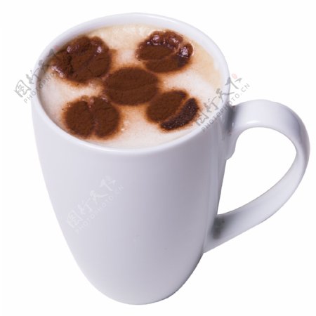白色咖啡杯印有咖啡豆拉花