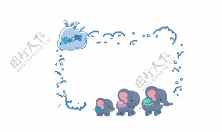 创意卡通可爱大象一家人泡泡边框