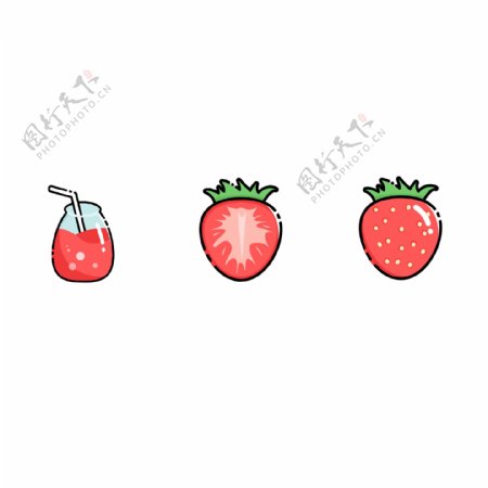 卡通红色草莓水果果汁