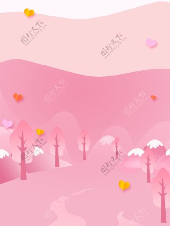 关爱自闭症粉色树林插画背景
