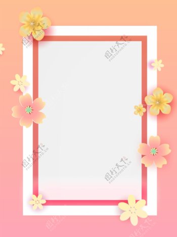 粉色微立体剪纸花瓣花朵相框背景