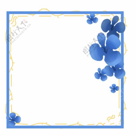 蓝色绣球花朵边框