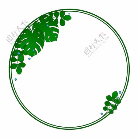 阔叶春天植物边框绿色剪纸风格PNG素材