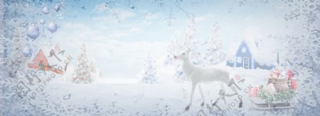 圣诞节雪景小鹿雪花冬季文艺背景