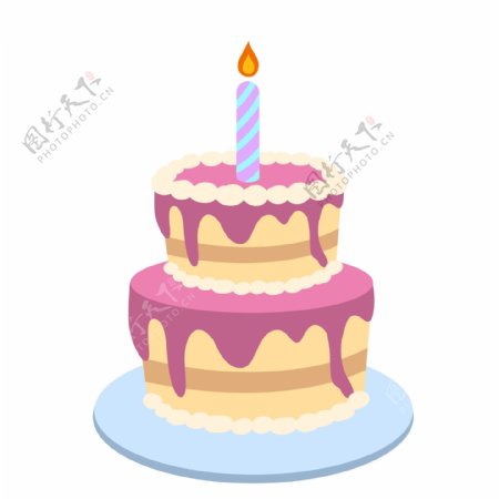 紫色奶油生日蛋糕插画