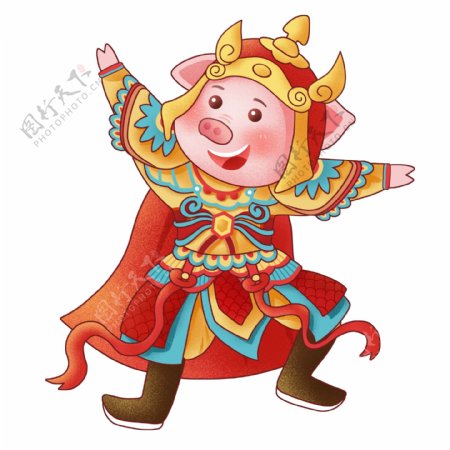 彩绘一只小猪中国风设计
