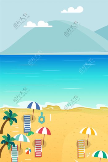 海边度假卡通遮阳蓝色卡通背景