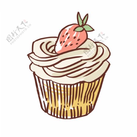 手绘奶油纸杯草莓水果蛋糕手绘蛋糕草莓手绘蛋糕甜品