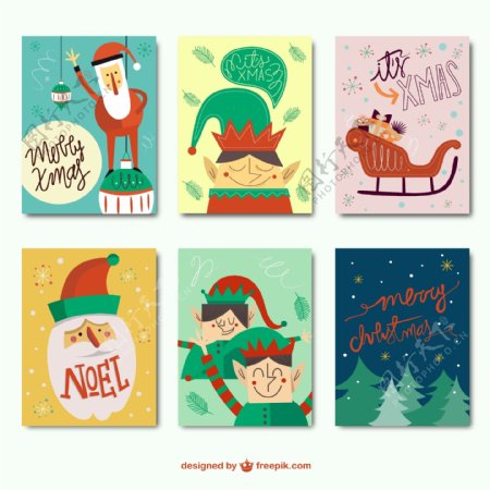 6款彩绘圣诞快乐卡片