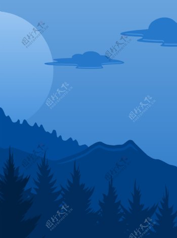 扁平化山脉山峰树木海报背景