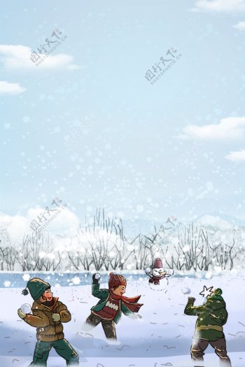 冬令营儿童打雪仗海报下载