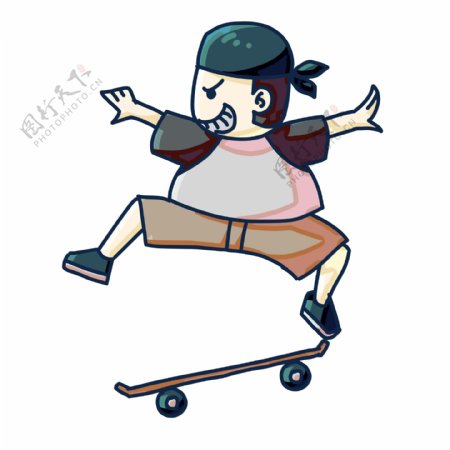 玩滑板的小男孩插画