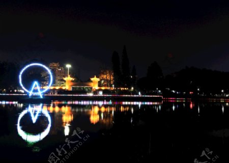 中山市夜景逸仙湖公园霓虹