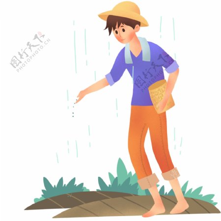 谷雨播种的男孩插画