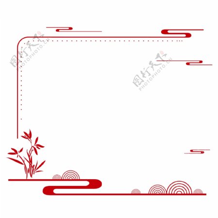 中国风传统红色流云兰花半框矢量免抠边框素材