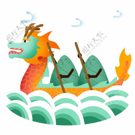 端午节两个粽子划龙舟插画