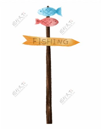 钓鱼鱼类指示牌插画