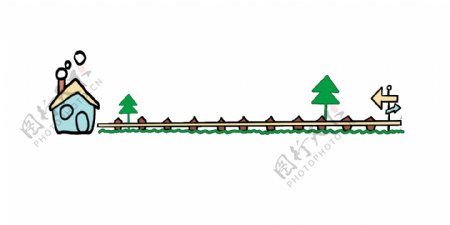 房屋树木分割线插画