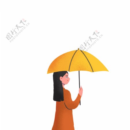 卡通小女孩打着伞免抠图