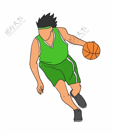 穿绿色运动服打篮球的男孩插画